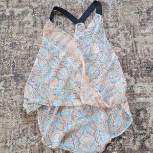 Astr M Women's High Low Orange Blue Geometric Tank Top